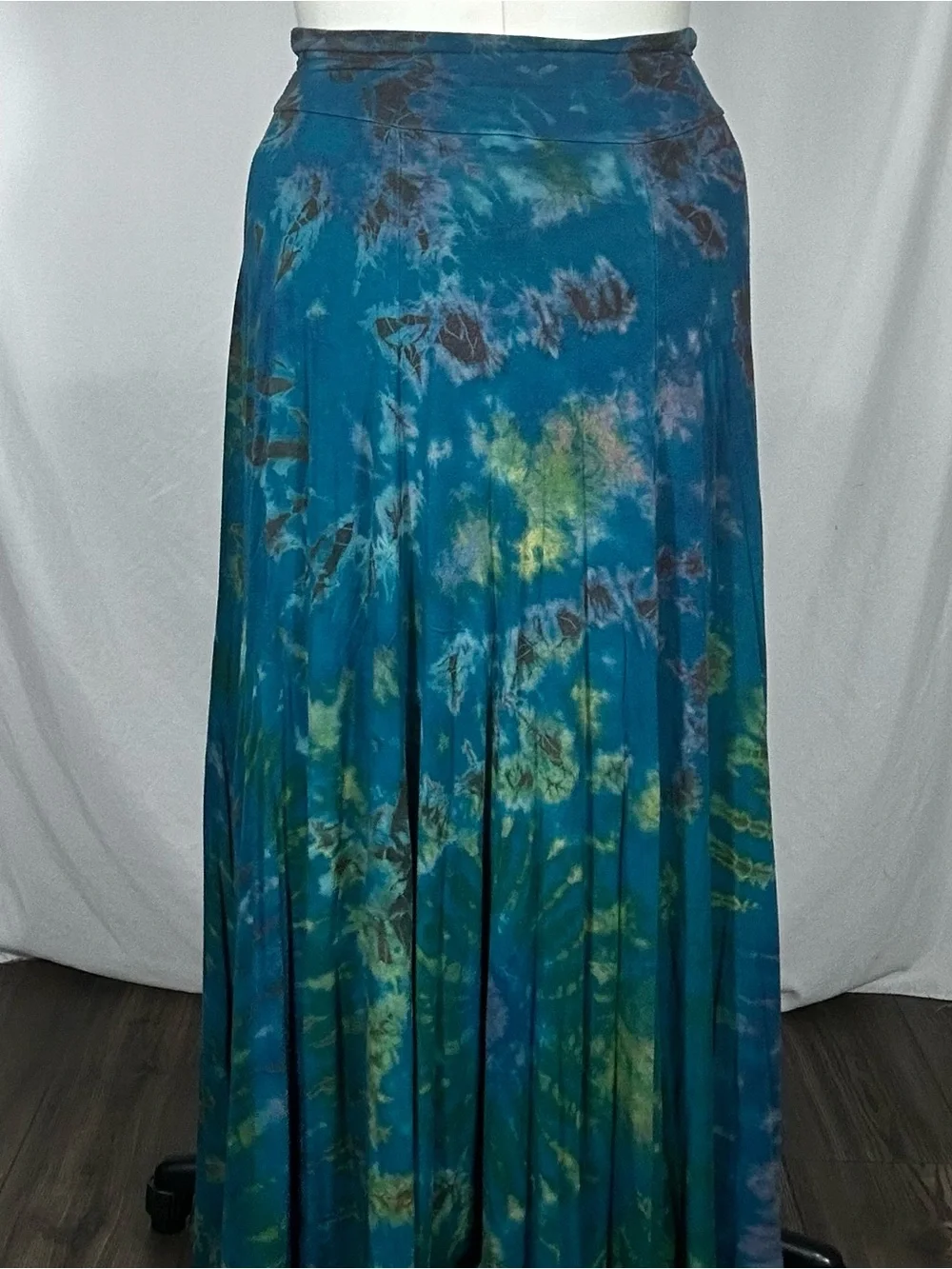 Teal Tie-Dye Maxi Skirt with Green Accents
